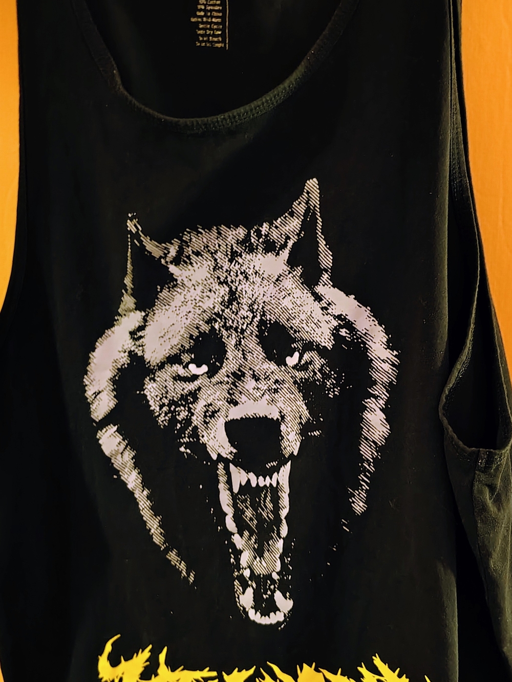 Kill Crew Black Tank Top with White Wolf Graphic and Yellow Accent